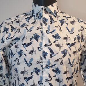 Eleganza Bird Print Fitted Dress Shirt